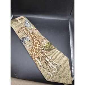 African Plains Wildlife Giraffes Zebras Silk Tie Marc Dennis Endangered Species